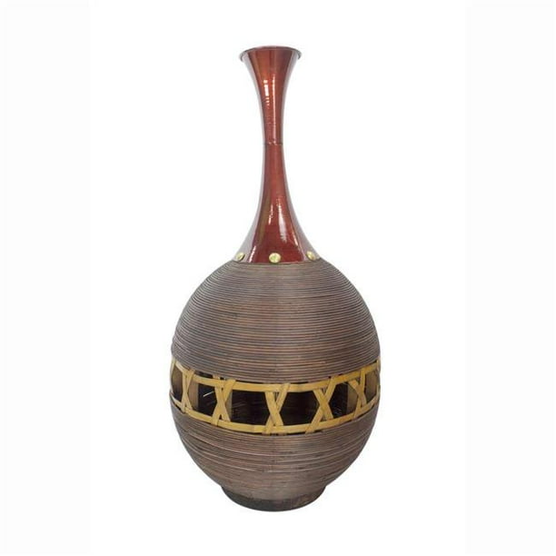 Heather Ann Creations Home Decorative Shiloh 20 Spun Bamboo Vase Distressed White and Green with Coconut Shell Heather Ann Creations Home Decorative Shiloh 20 Spun Bamboo Vase Distressed White and Green with Coconut Shell